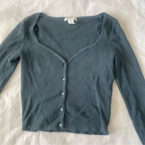 H&M Ribbed Scoop Neck Long-Sleeve Top in Blue